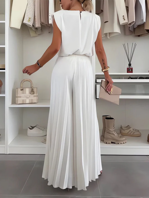 Pleated Wide-leg Pants and Top Two-piece Suit