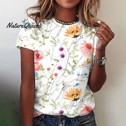 Romantic Short Sleeve Print Top White / S