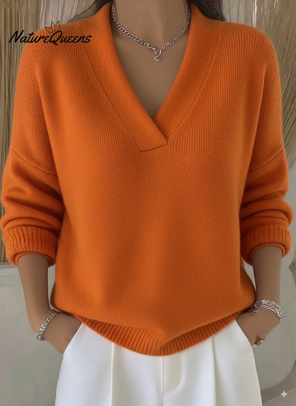 Women's Casual Solid Color V-neck Sweater Top