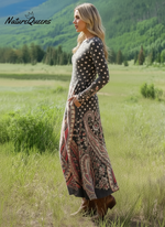 Women's Vintage Cashew Flower Art Print Long-sleeved Dress