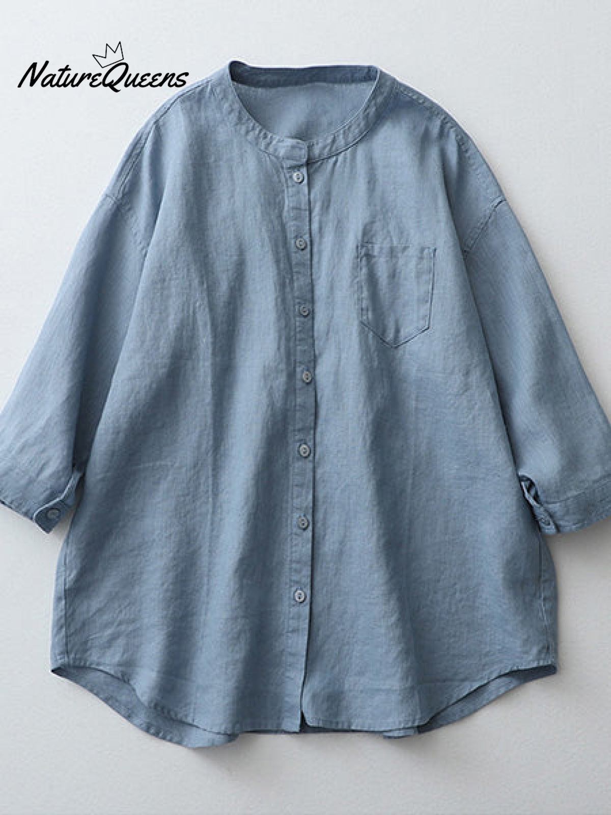 Stand collar 3/4 Sleeve linen shirt