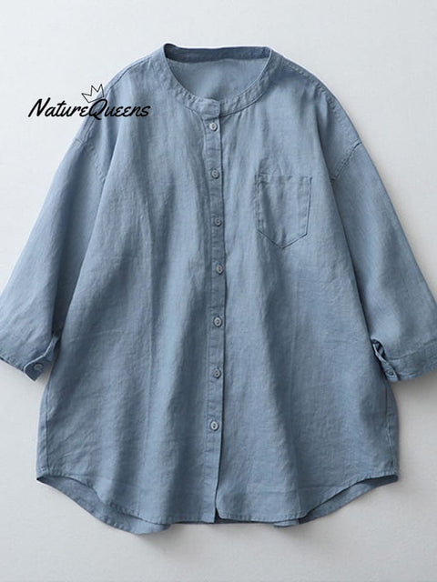 Stand collar 3/4 Sleeve linen shirt