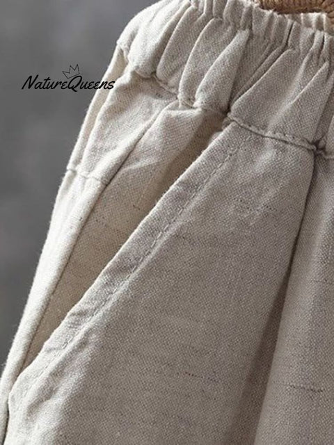 Women's Solid Color Simple Versatile Loose Casual Cotton And Linen Pants