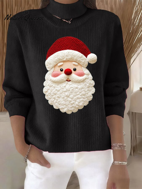 Women's Retro Santa Print Turtleneck Knit Top