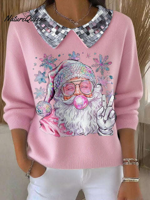 Women's Funny Christmas Santa Art Printed Tops