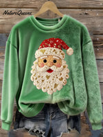 Women's Vintage Santa Art Print Flannel Sweatshirt