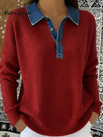 Women's Casual Hooded Contrast Color Panel Top