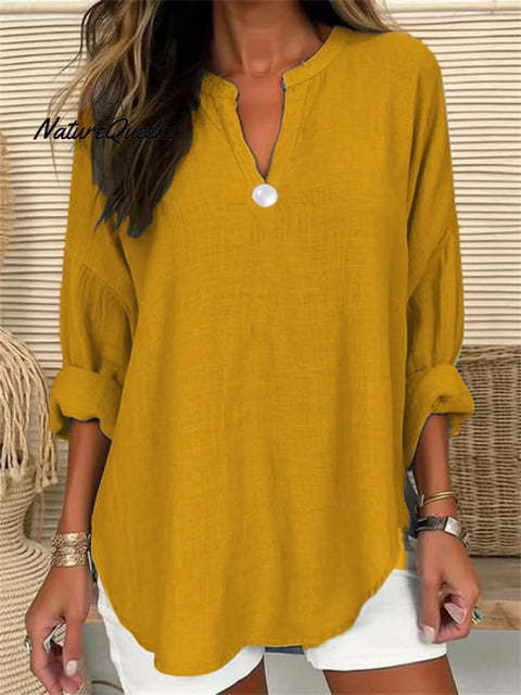 Women’s Retro Casual V - Neck Solid Color One - Button Top Yellow / S