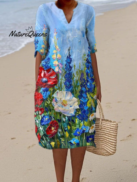 Women's Independence Day Floral Art Print Dress