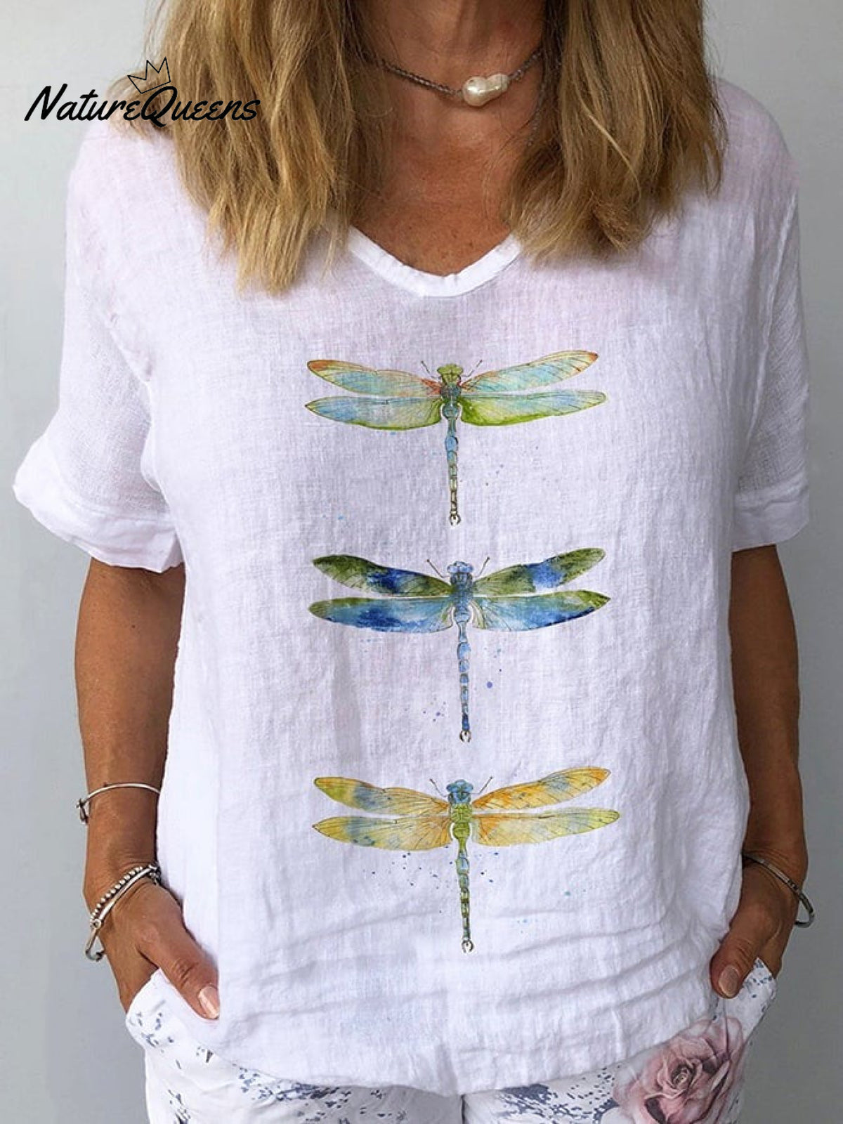 Women’s Retro Floral Art Linen Elastic Waistband Pocket Skirt Top / S