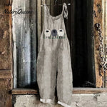 Vintage Sheep Linen Blend Loose Casual Jumpsuit