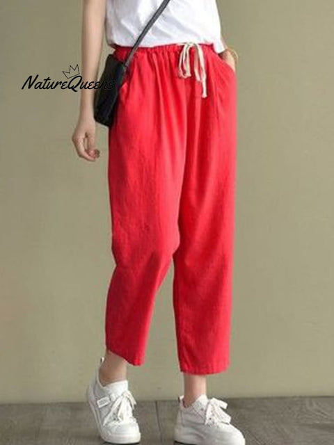 Women's Casual Solid Color Literary Harem Cropped Pants