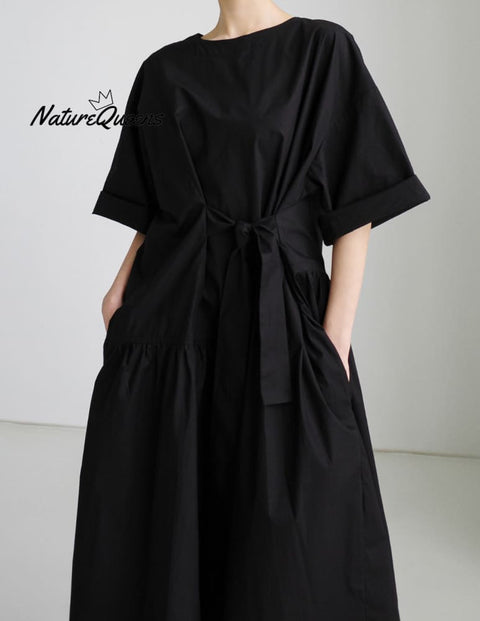 Urban Style Bow Lace-Up Midi Dress