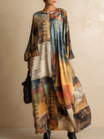 Loose And Stylish Western-style Printed Satin Maxi Dress
