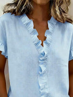 Women's Casual V-neck Ruffled Short-sleeved Top