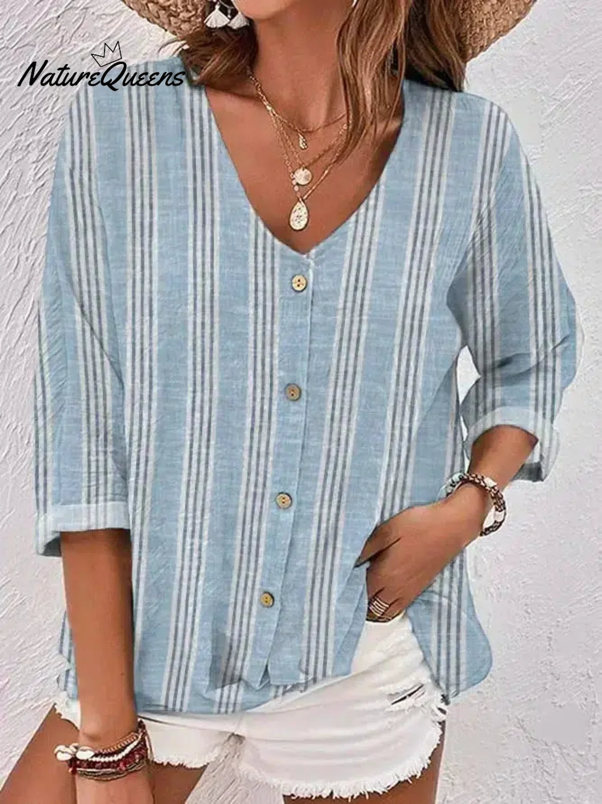 Fresh Blue 3/4 Sleeve Top