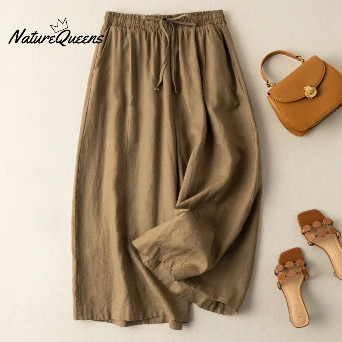 Dropping Cotton And Linen Cropped Wide - Leg Pants Khaki / S
