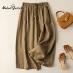 Dropping Cotton And Linen Cropped Wide - Leg Pants Khaki / S