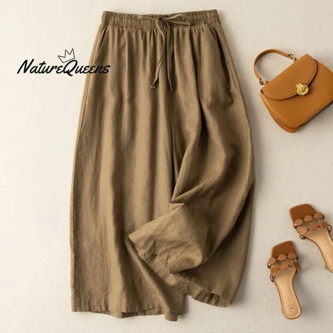 Dropping Cotton And Linen Cropped Wide - Leg Pants Khaki / S