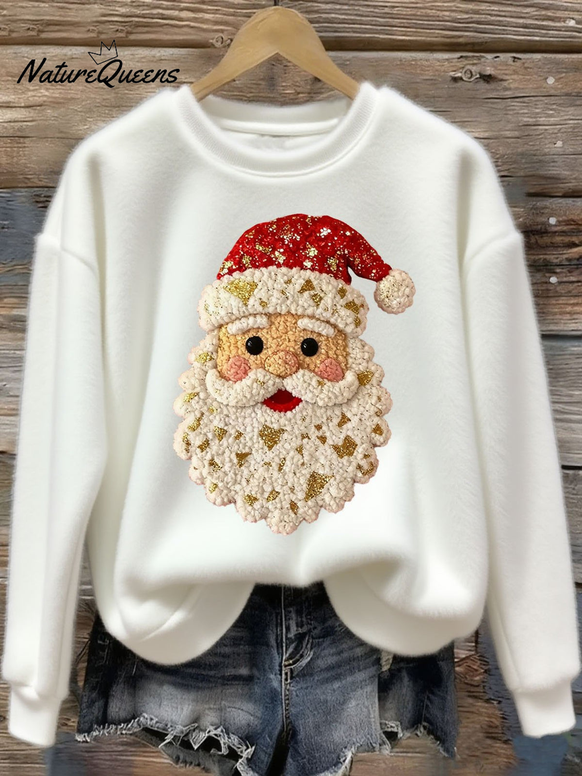 Women's Vintage Santa Art Print Flannel Sweatshirt