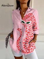 Fun Pink Leopard Print Casual Long Sleeve Shirt