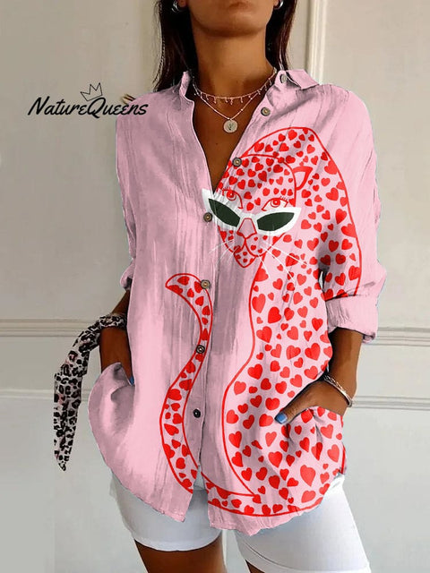 Fun Pink Leopard Print Casual Long Sleeve Shirt