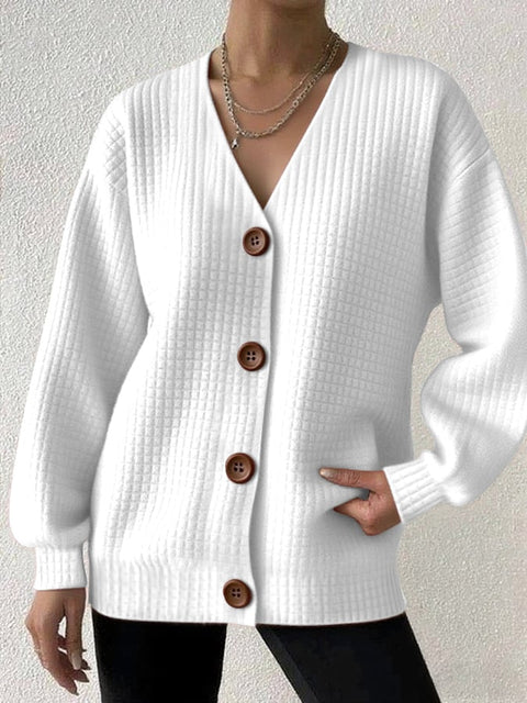 Women's Casual Square Checkered Solid Color Versatile Cardigan
