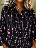 Women'S Casual Lapel Shirt With Heart Print