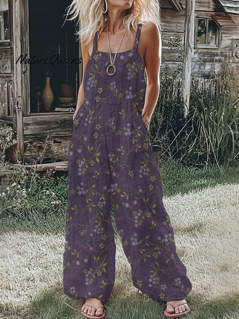 Women's Floral Linen Print Cotton Linen Jumpsuit