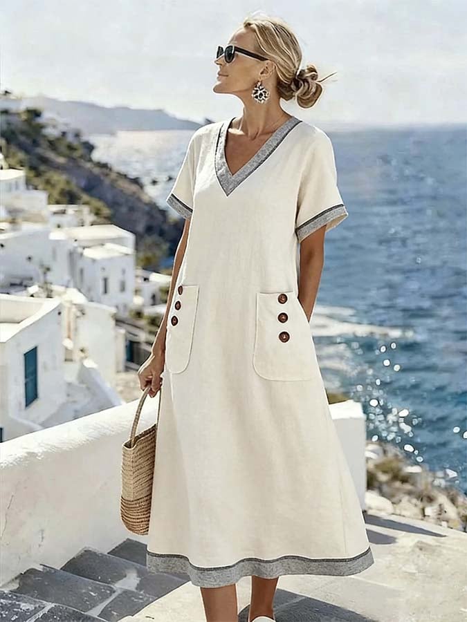 Women'S Casual Color-Block Patchwork Dress