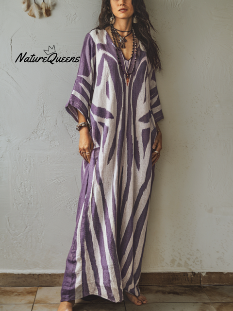 Linen Printed Kaftan Maxi Dress