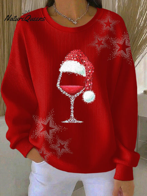 Women's Christmas Red Wine Glass Print Casual Sweatshirt