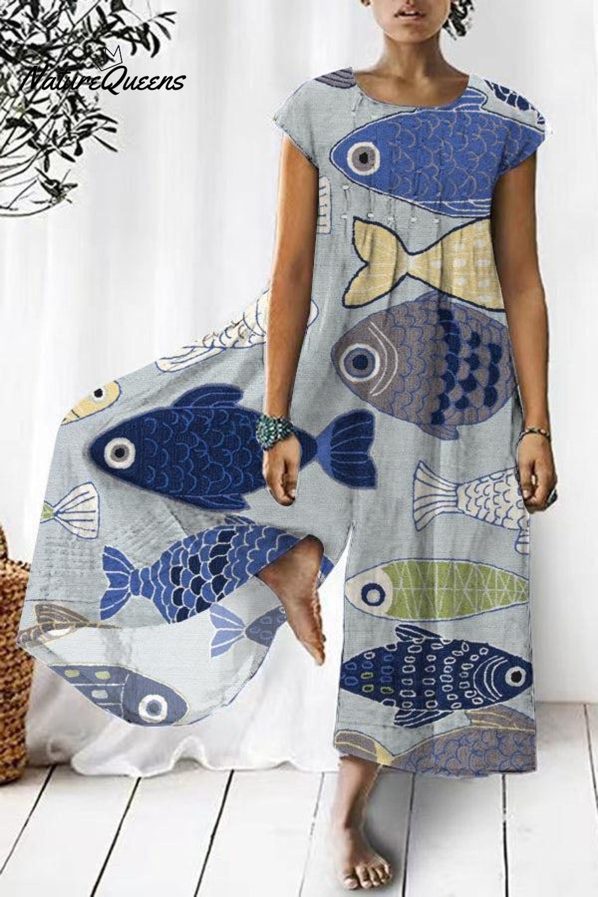 Cute Blue Animal Print Jumpsuit