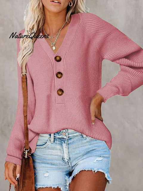 🧹Women'S Solid Color Casual V-Neck Pullover Sweater