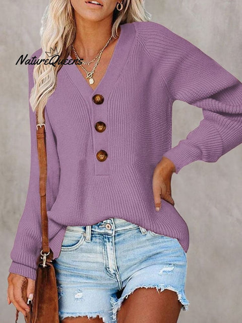 🧹Women'S Solid Color Casual V-Neck Pullover Sweater