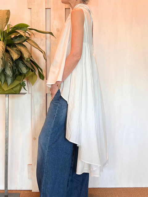 Women's Flowy Irregular Hem Cotton and Linen Top