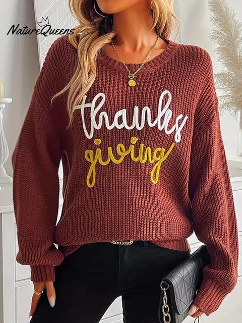 Women's Retro Thanksgiving Print Round Neck Sweatshirt