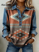 Women'S Casual Color-Block Printed Patchwork Pullover Sweatshirt