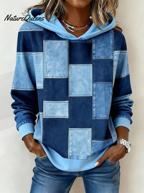 Women's Casual Hooded Color Block Sweatshirt