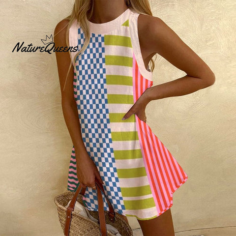 Women's Sleeveless Colorblock Printed Dress