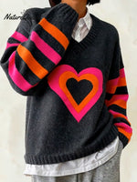 Women'S Casual Color-Block Heart-Patterned Sweater