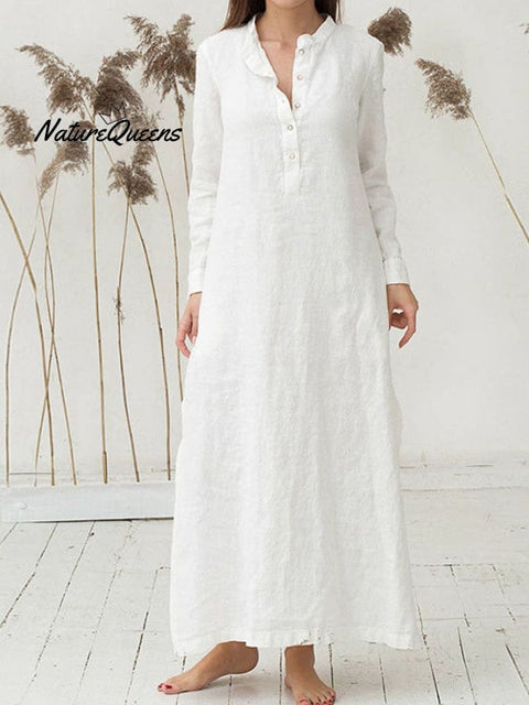 Casual Solid Color Loose Cotton Linen Dress