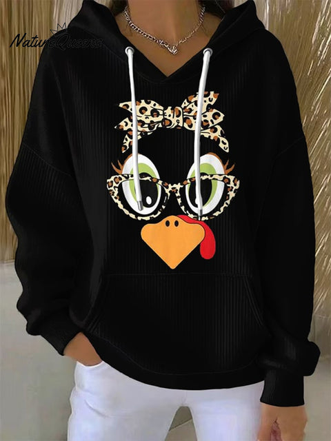 Women's Funny Turkey Face With Leopard Thanksgiving Print Casual Sweatshirt
