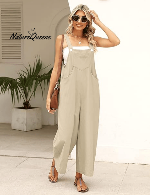 Women's Summer Cotton Linen Overalls â€?Adjustable & Relaxed Fit Jumpsuit