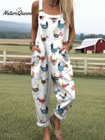 Women's Funny Farm Chicken Pattern Casual Cotton Wide Leg Jumpsuit