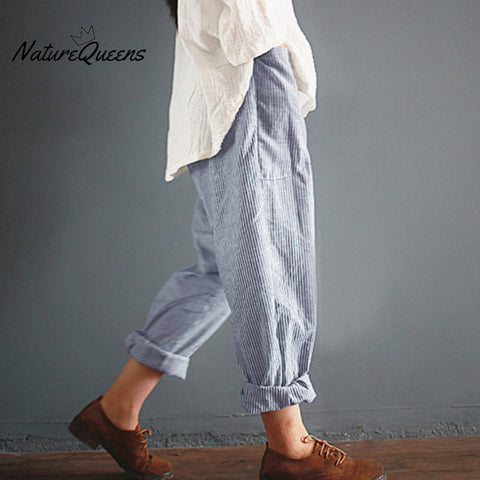 Stripes Elastic Waist Pocket Comfy Pants