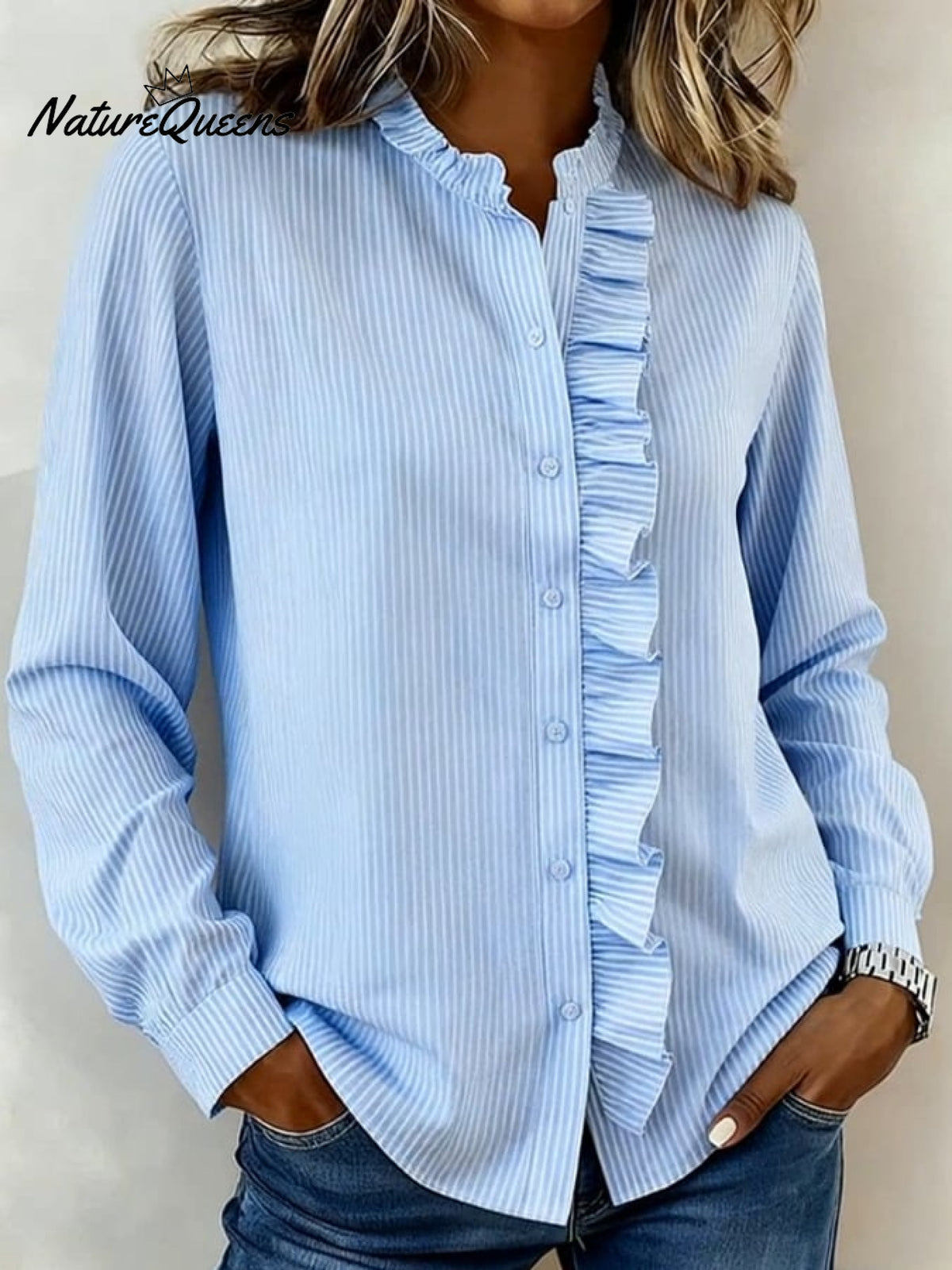 Women'S Casual Striped Ruffled Shirt