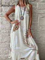 New Round Neck Sleeveless Leaf Print Splicing Personality Insert Pocket Loose Type Temperament