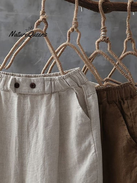 Women's Solid Color Simple Versatile Loose Casual Cotton And Linen Pants