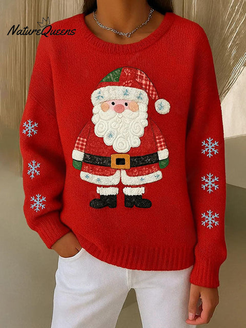 Women's Christmas Santa Claus Print Cozy Knit Sweater